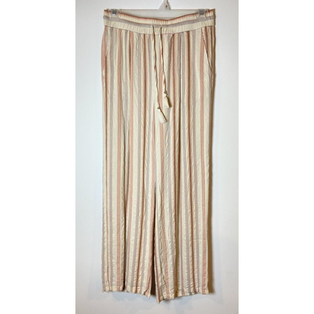 Paige Natchez Pants Wide Leg Fully Lined Cream Peach Stripe Small S